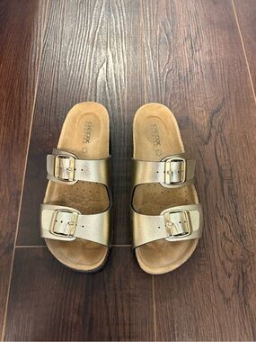Geox Gold Double-Buckle Slide Sandals